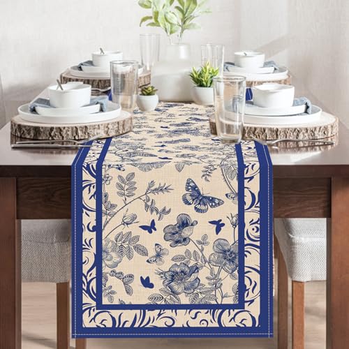 Chinoiserie Floral Table Runner - 13x72 Inches, Vintage Design