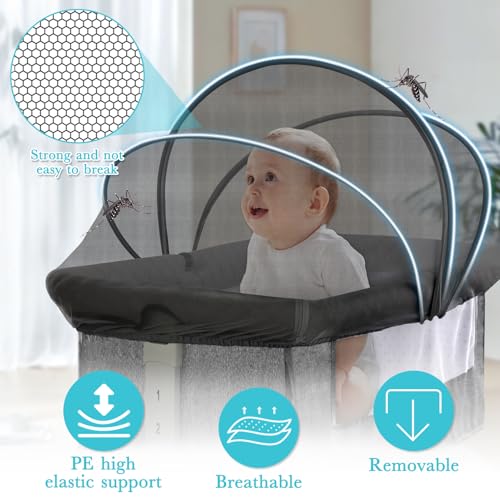 Bassinet Mosquito Net Cover - Breathable Mesh Canopy, Black-Small