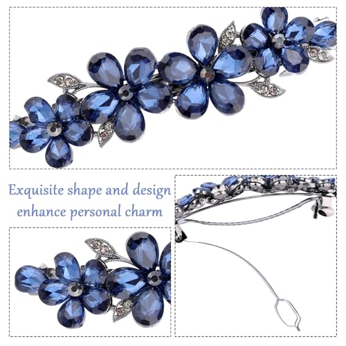 Blue Flower Rhinestone Hair Barrette Sparkly Crystal Hair Clip