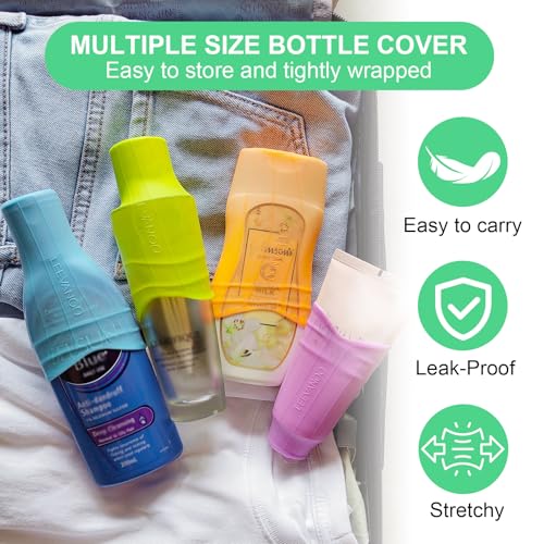 Leevanoo 8 Pcs Silicone Bottle Covers for Travel Leak-Proof Elastic Sleeves