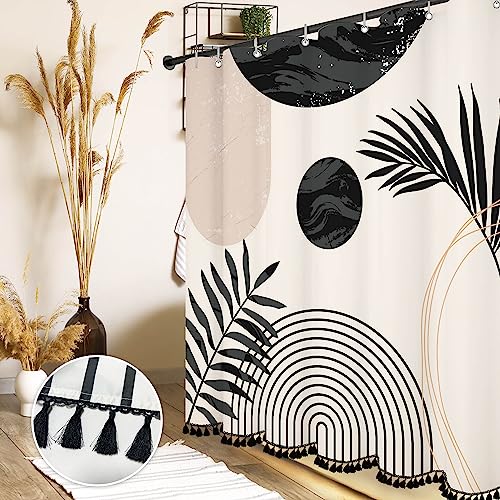 Boho Mid-Century Leaf Shower Curtain - Cream, 72" x 72" with 12 Hooks