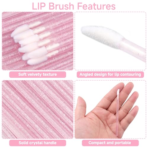 G2PLUS 100PCS Disposable Lip Gloss Applicators with Pink Crystal Handles