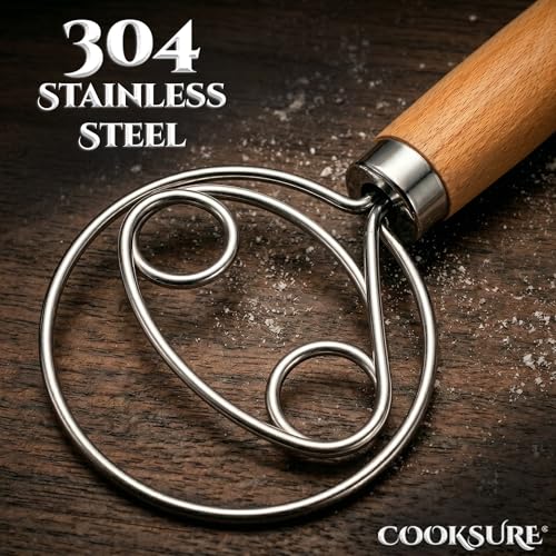 Cooksure 13-Inch Danish Dough Whisk - Stainless Steel Sourdough Tool