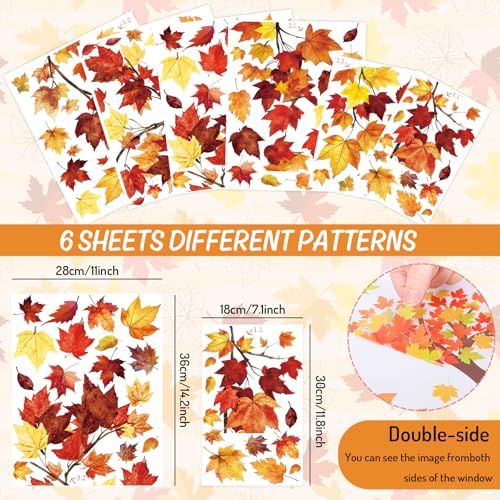 Whaline Fall Window Clings - 6 Sheets Colorful Maple Leaf Decals