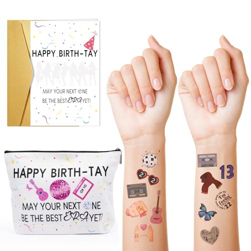 Nalosun Music Birthday Gift Set with 50 Temporary Tattoos and Cosmetic Bag
