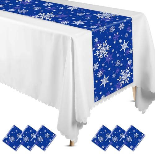 6 Pcs Winter Snowflake Table Runners - Royal Blue Holiday Decor