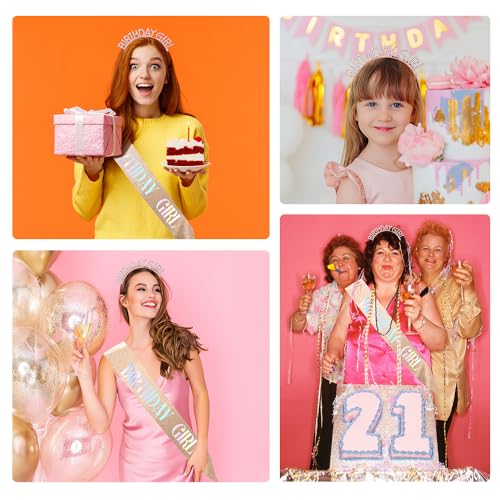 Coopyin Birthday Sash and Rhinestone Crown Set for Women