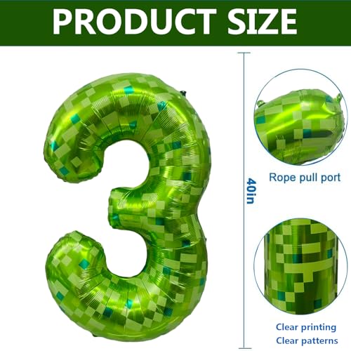 Giant Green Pixel Number 3 Balloon - 40 Inch Birthday Decoration