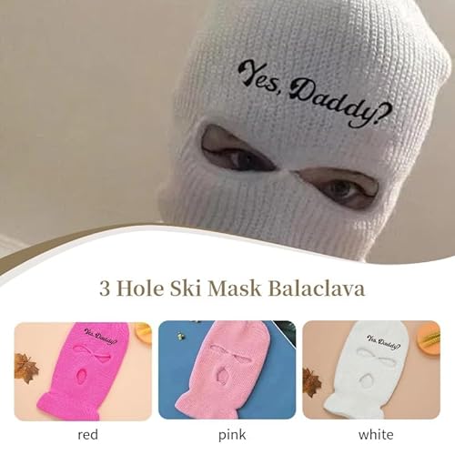 3 Hole Ski Mask, Winter Full Face Cover Knit Beanie for Women,Yes Daddy Balaclava
