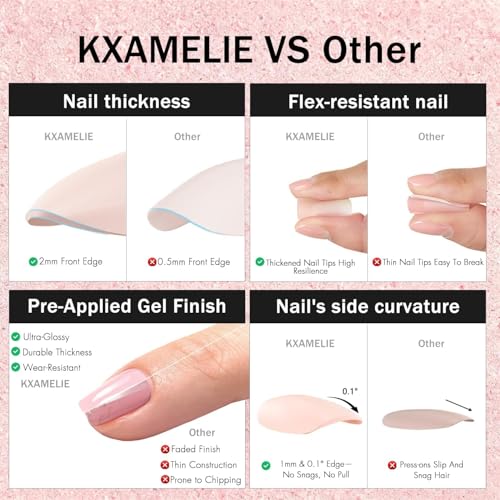 KXAMELIE Hot Pink Short Coffin Press On Nails - 30 Pcs Glossy Soft Gel False Nails