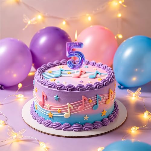 Kpop Music Note 5th Birthday Candle – Purple Gradient Cake Topper