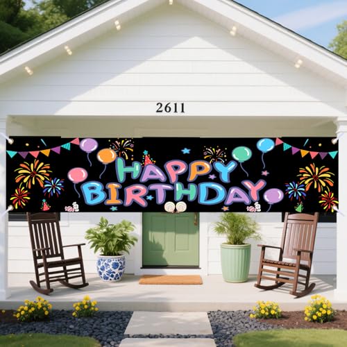 Nuxovilar Happy Birthday Banner Fireworks 18x79 Inches Polyester