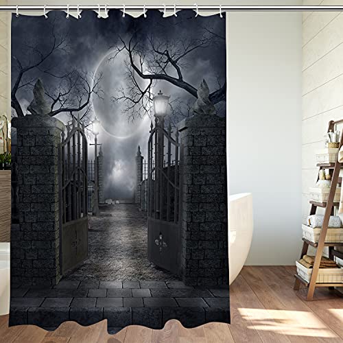 Halloween Spooky Night Courtyard Shower Curtain, Waterproof 72x72 Inch