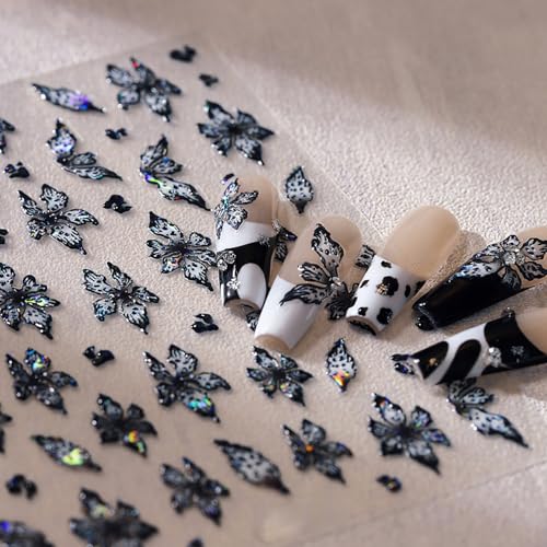 5D Embossed Floral Nail Art Stickers Holographic Laser Spring Flower Decals