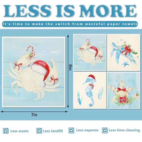 Whaline Swedish Dishcloths - 4 Pack Reusable Ocean Animal Kitchen Towels