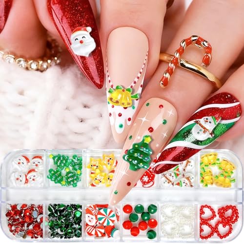 Christmas Nail Charms 3D Flat Back Acrylic Winter Nail Gems and Rhinestones