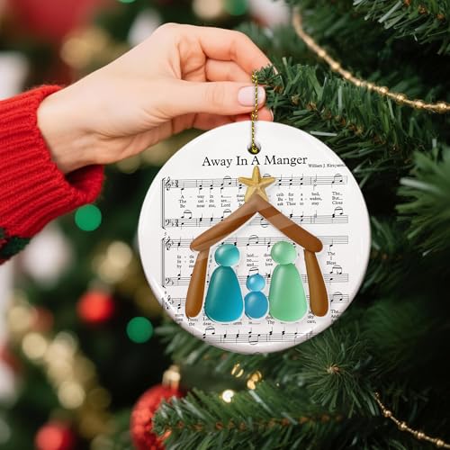 Nativity Scene Christmas Ornament - Holy Family Ceramic & Acrylic Decor