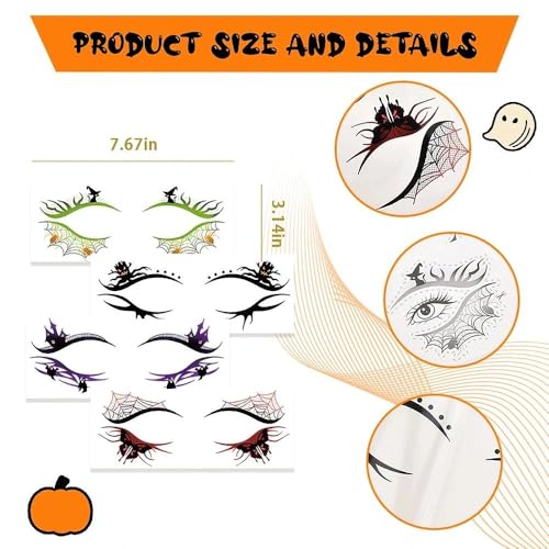 Ancnoz Halloween Eyeshadow Stickers Temporary Face Tattoos 4 Pairs