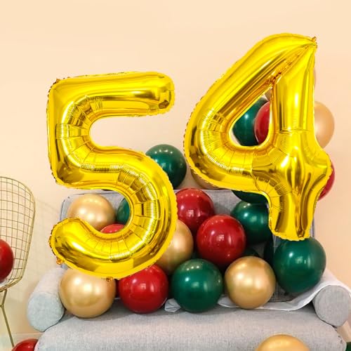 40 Inch Gold Number 54 Foil Balloon for 54th Birthday Party and Anniversary