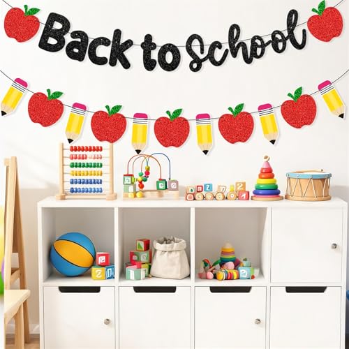 Back to School Banner Garland with Pencil & Apple Design