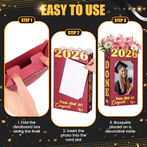 2026 Graduation Photo Frame Centerpieces - 12 Pack Red Glitter