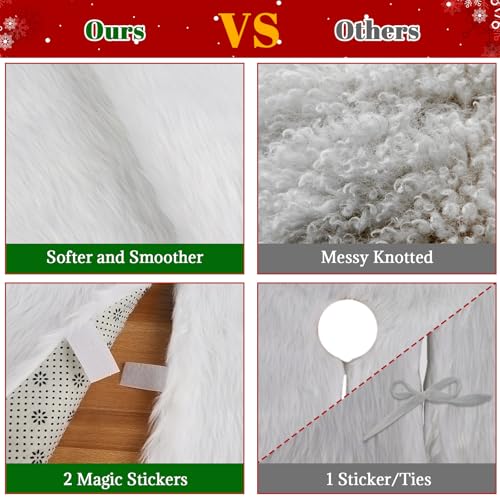 White Faux Fur Christmas Tree Skirt 48 Inch Plush Snow White Holiday Decor