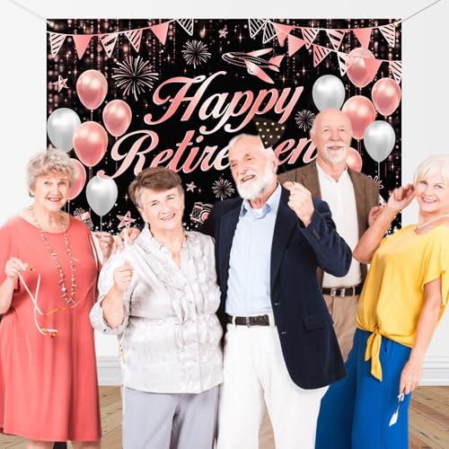 Rose Gold Happy Retirement Banner Backdrop - 70.8x43.3 Inch