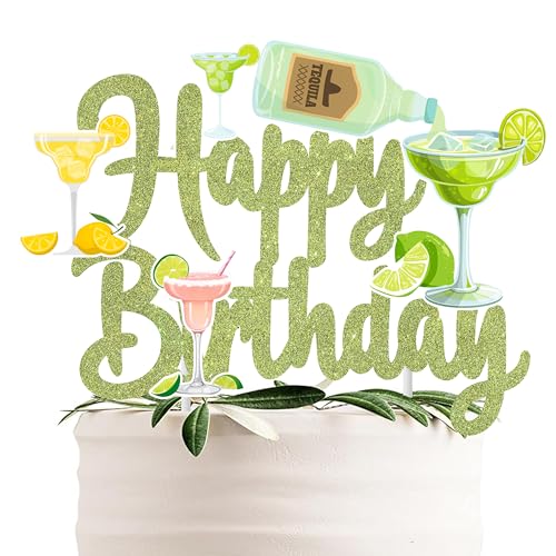 Light Green Glitter Margarita Birthday Cake Topper Decoration