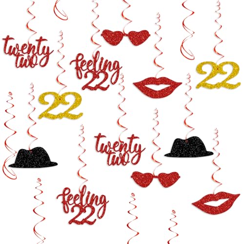 22nd Birthday Party Hanging Swirl Decorations - Singer Themed Foil Spirals