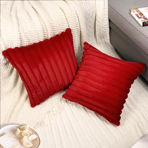 16x16 Red Velvet Throw Pillow Cover - Faux Fur Cushion Case