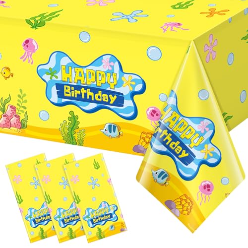 3 Pcs Yellow Ocean Birthday Tablecloths for Kids Parties - 54x108 Inch