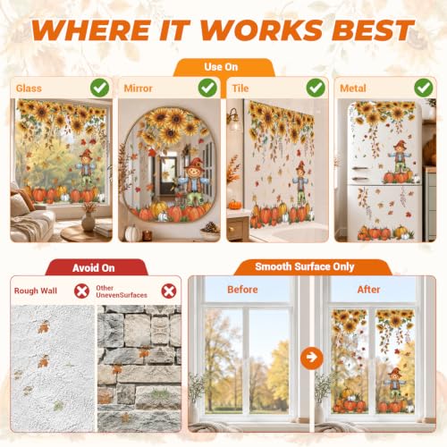 Fall Window Clings - 9 Sheets of Sunflower & Pumpkin Decor