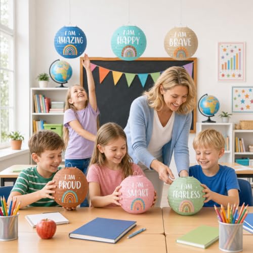 6 Pcs 8-Inch Boho Inspirational Hanging Paper Lanterns for Classroom Decor