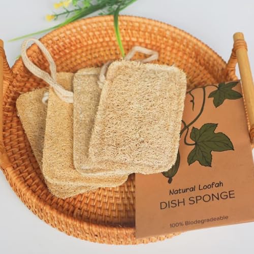 8 Natural Loofah Kitchen Sponges with Hanging Loops for Cleaning