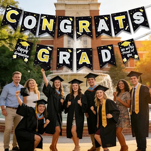 Black Gold Graduation Banner Set 2026 - Congrats Grad Decor