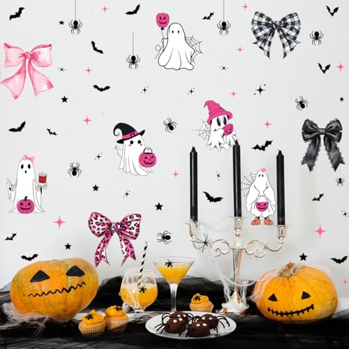 Halloween Wall Decals - Cute Bow Ghost & Bat Stickers (2 Sheets)