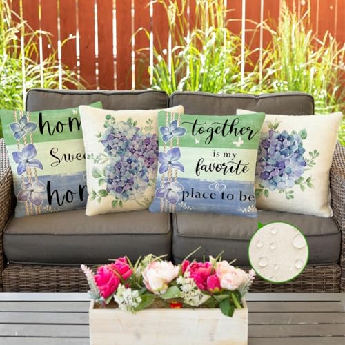 RABUSOFA Waterproof Hydrangea Throw Pillow Covers 20x20, Set of 4