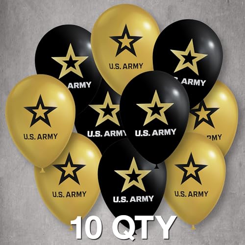 U.S. Army Balloons - 10-Pack Black & Gold Latex Party Decor