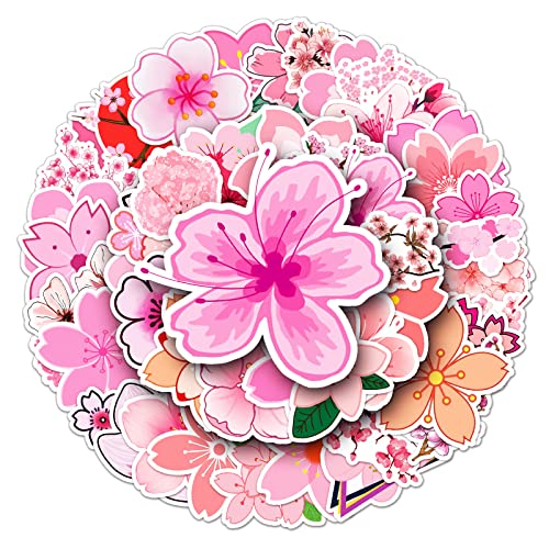 50 Waterproof Cherry Blossom Stickers - Aesthetic Sakura Vinyl Decor