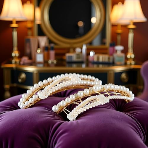 Mozff Pearl Hair Clips for Women - 2Pc Elegant Snap Barrettes