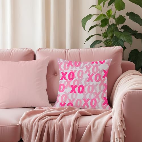 Pink XOXO Flannel Pillow Cover 18x18, Coquette Decor - Model 07