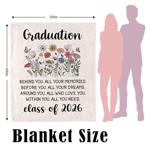 Class of 2026 Graduation Throw Blanket - Soft Flannel 50"x60" Gift for Her