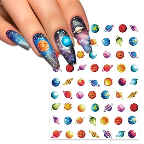 IDDFEVE Galaxy Planet Nail Stickers Self-Adhesive Celestial Space Art Decals 2 Sheets