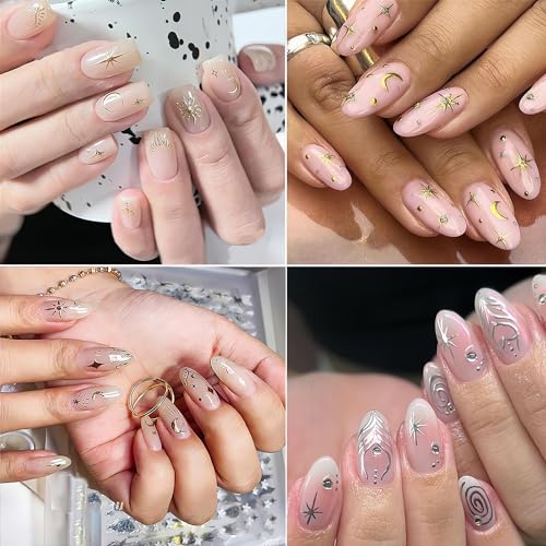 CHANGAR Moon Star Nail Stickers 8 Sheets Metallic Boho Decals