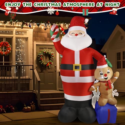 7FT Christmas Inflatable Scene - Santa & Gingerbread with Lights - Santa-Gingerbread Eva