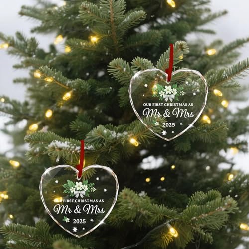 Personalized First Christmas Married Ornament 2025 - Custom Glass Gift