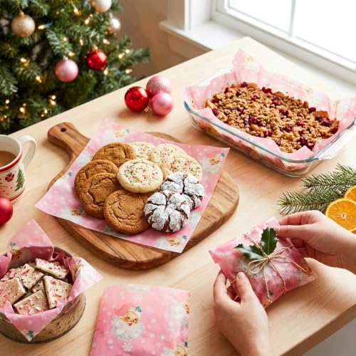 Pink Santa Deli Paper Sheets for Food Wrapping - Christmas Party Supplies, 150 Pack