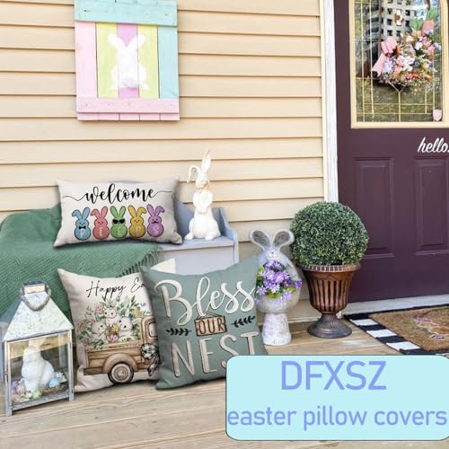 Easter Pillow Covers Set of 4 - 18x18 Bunny & Eucalyptus Decor