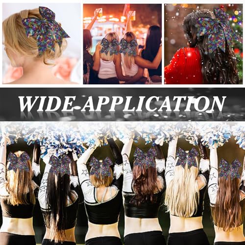 TUUXI 7 Inch Large Glitter Cheering Bows Black Sequin Hair Ties 2Pcs