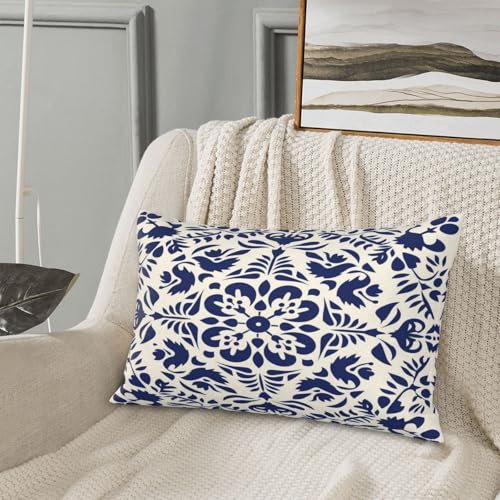 ZYNTIRAX Navy Blue Boho Throw Pillow Covers, 12x20 Inch Ethnic Lumbar Set of 2